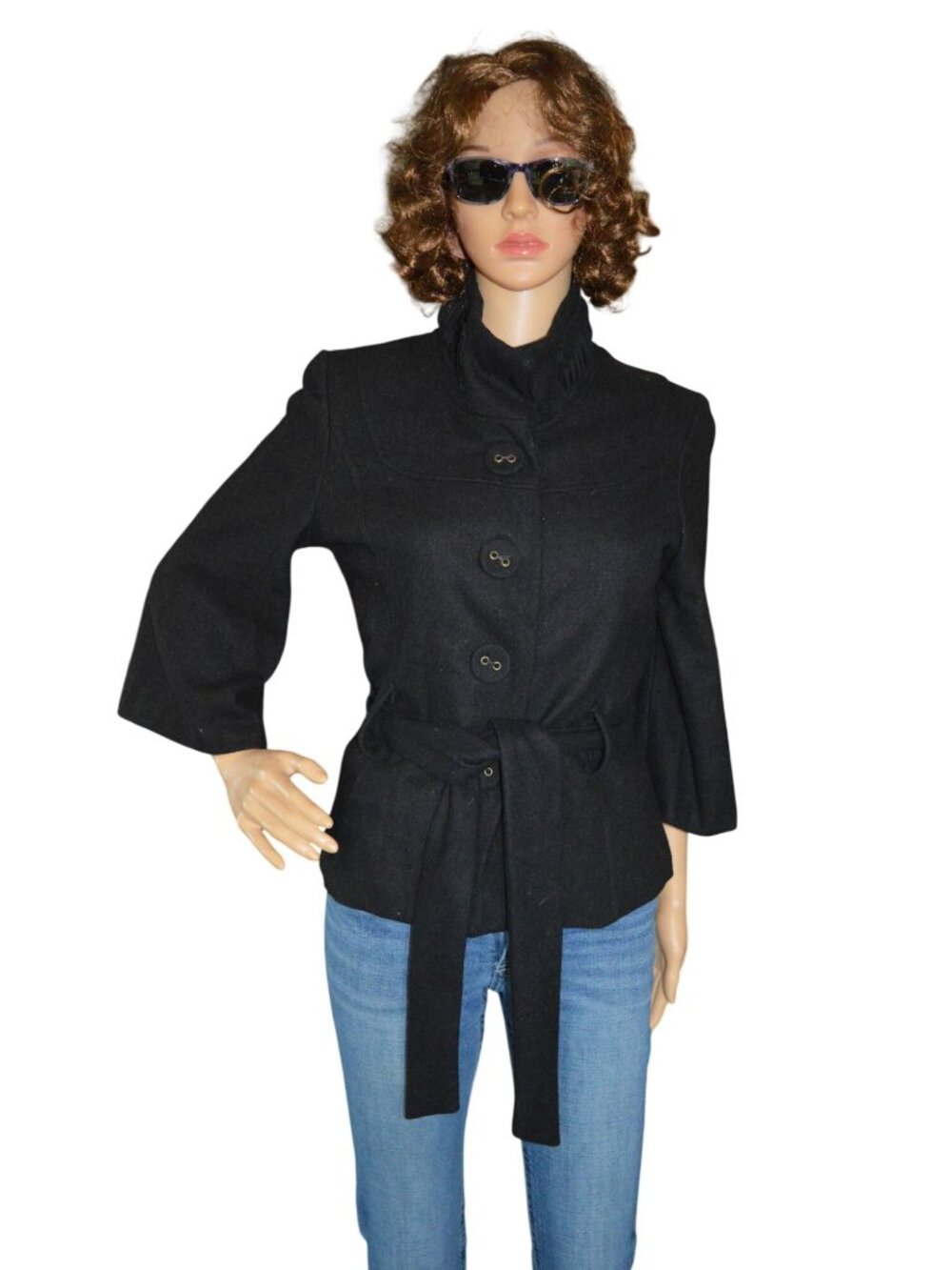 Outer Edge Black Wool Blend Belted Blazer Jacket Preppy Whimsygoth Womens Size M
